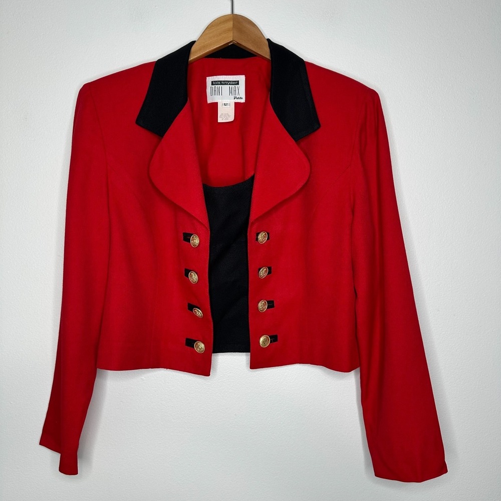 Vtg Lois Snyder Dani Max‎ Military Style Jacket 12P Red Black Gold Button